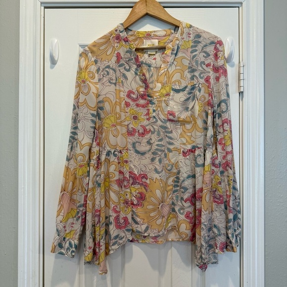 Maeve Anthropologie Tunic Blouse Women’s XS Water Colors Boho Colorful Hippie - Picture 2 of 10